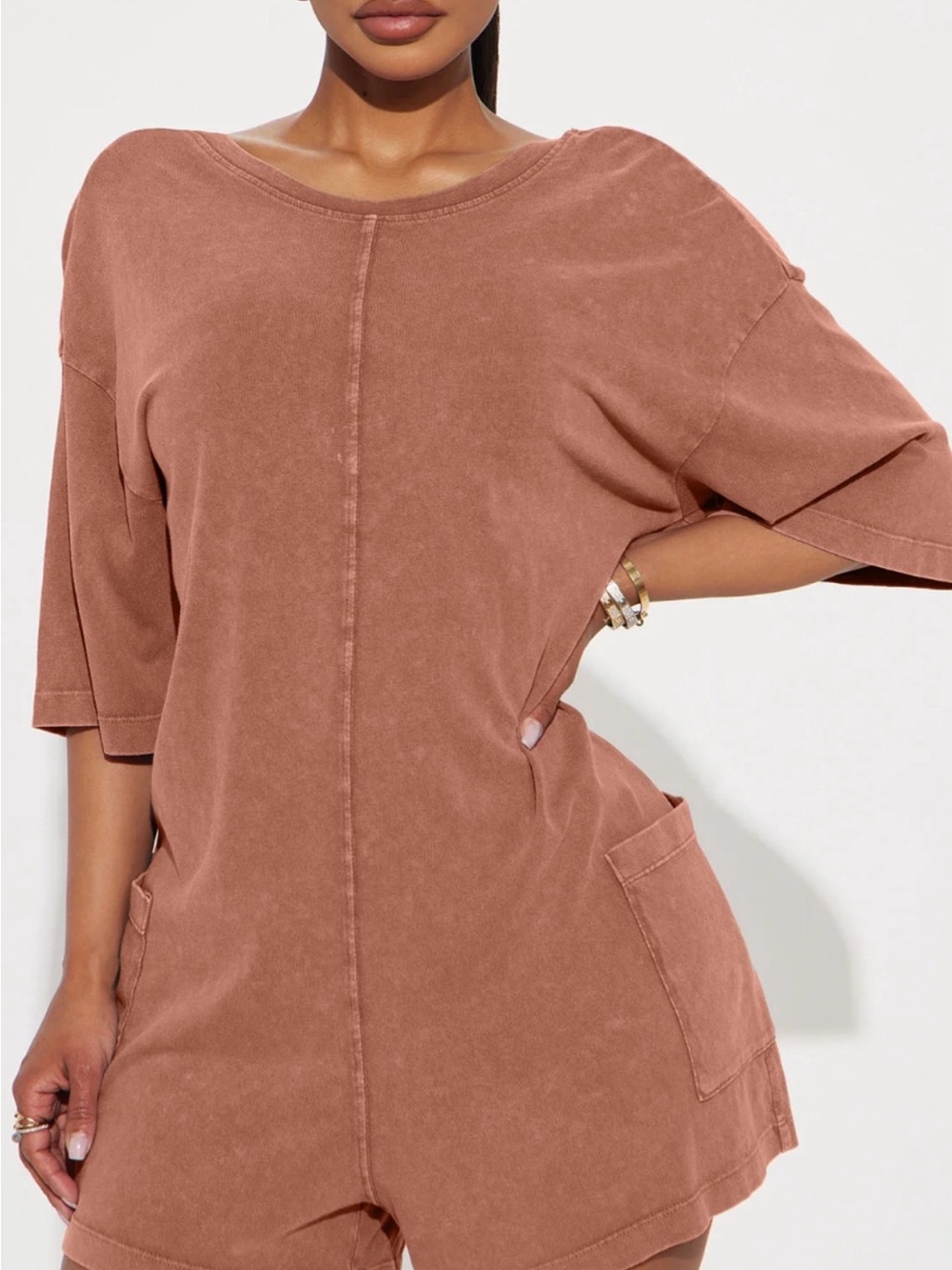 Double Zero Washed Terra-Cotta Short Sleeve Tunic Top Size Large